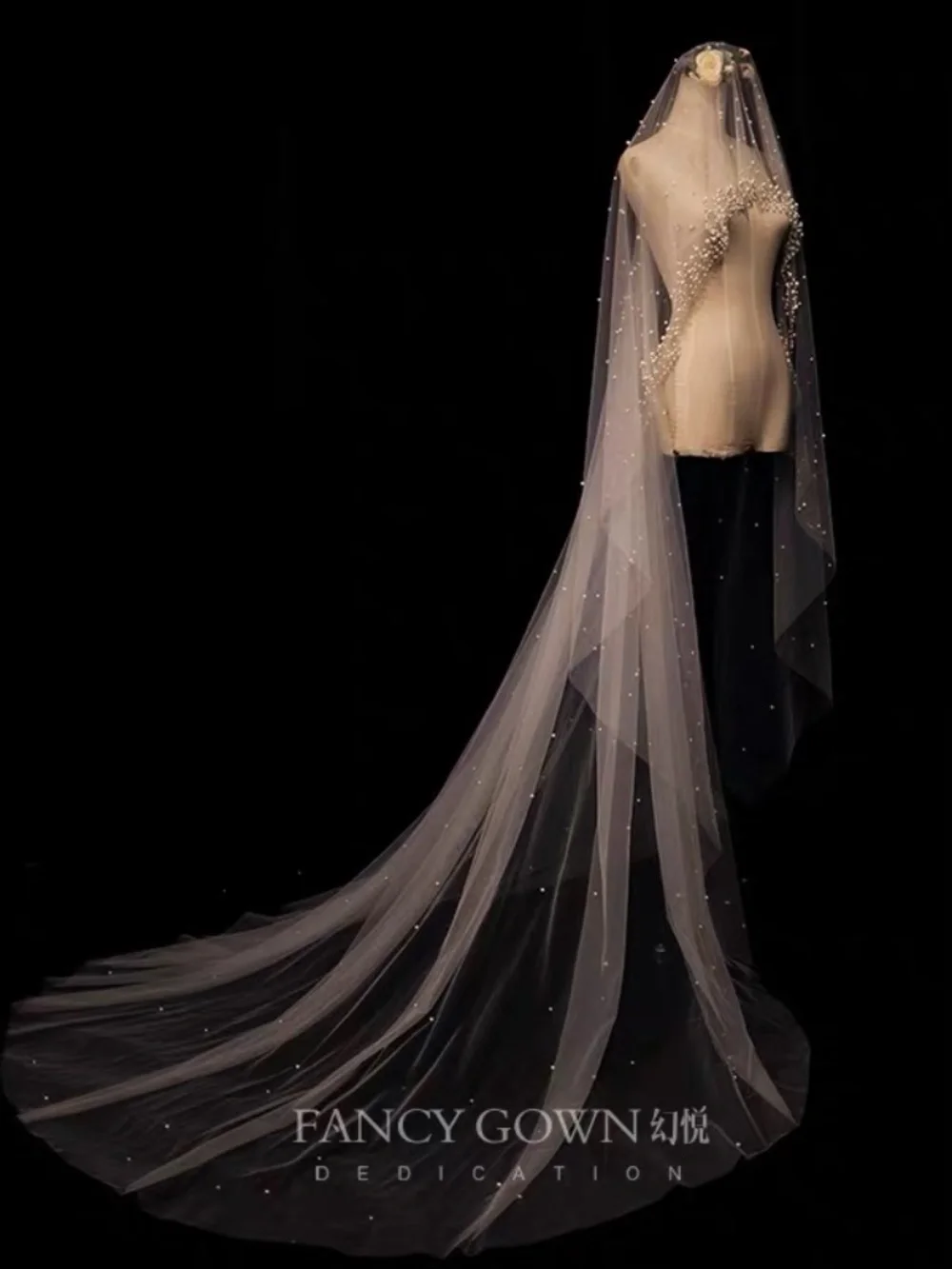 Pearl Cathedral Bridal Veil Long Wedding Veil